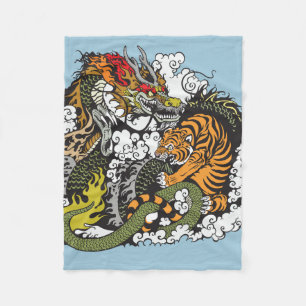 dragon and tiger fighting fleece blanket