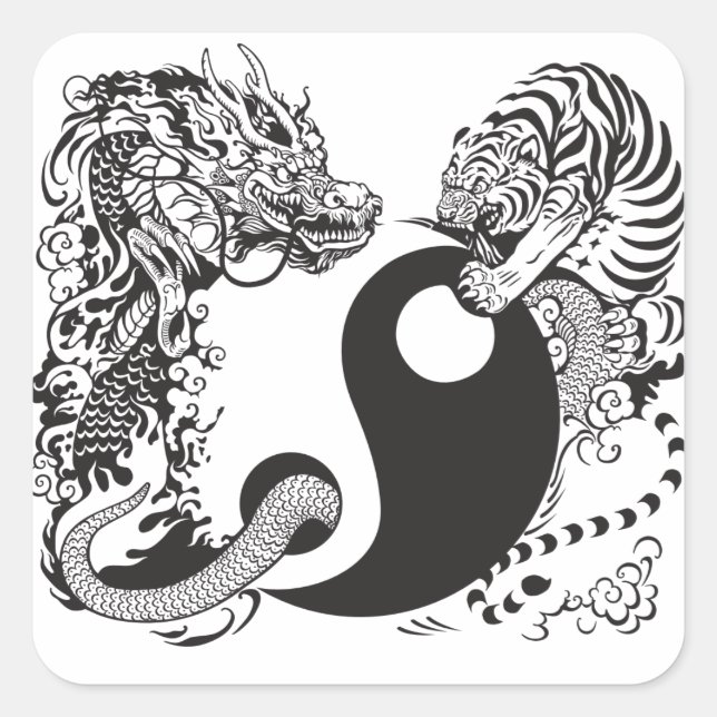 dragon and tiger fighting square sticker (Front)