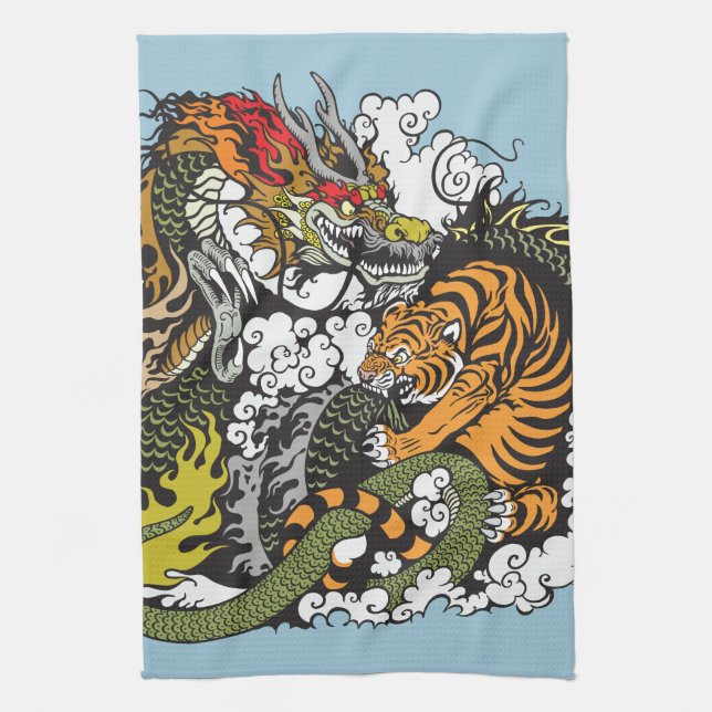 dragon and tiger fighting tea towel (Vertical)