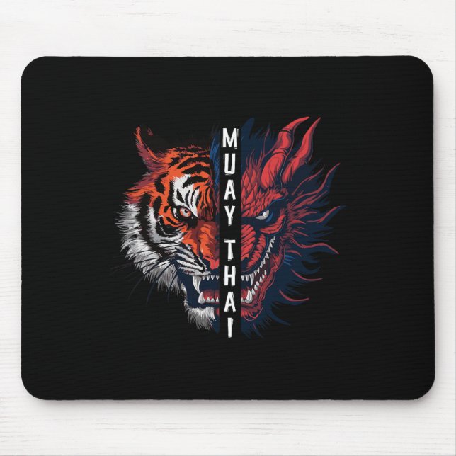 Dragon And Tiger Head Muay Thai Kickboxing Art  Mouse Pad (Front)