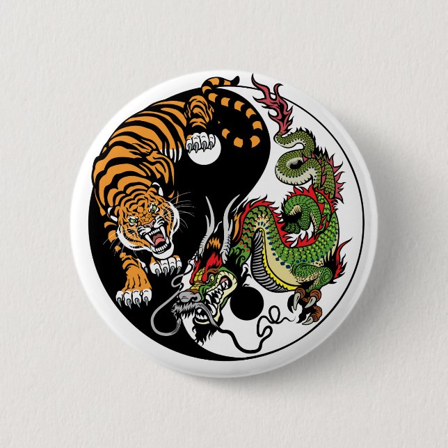 dragon and tiger yin yang 6 cm round badge (Front)