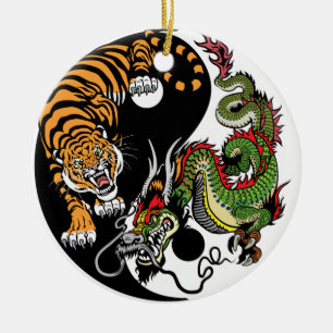 dragon and tiger yin yang ceramic tree decoration