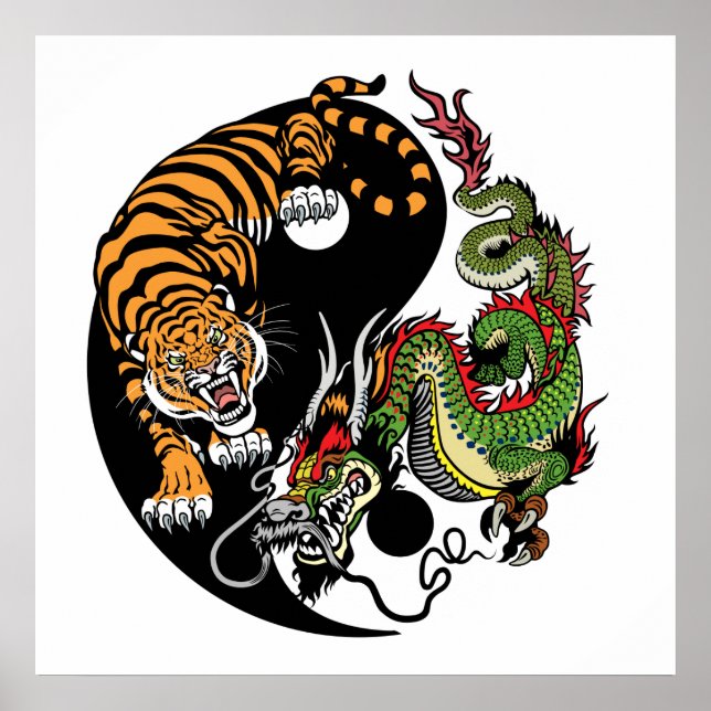 dragon and tiger yin yang poster (Front)
