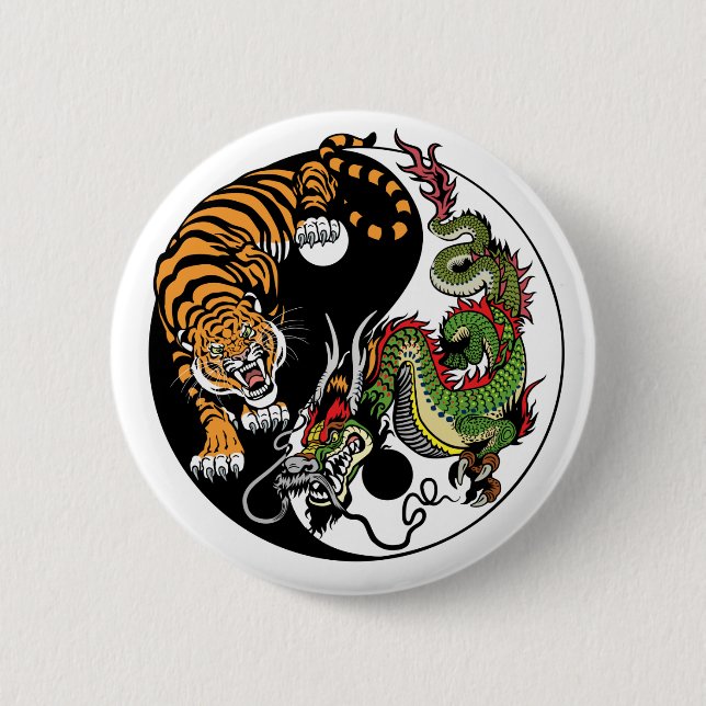 dragon and tiger yin yang symbol 6 cm round badge (Front)