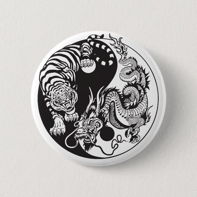 dragon and tiger yin yang symbol 6 cm round badge (Front)