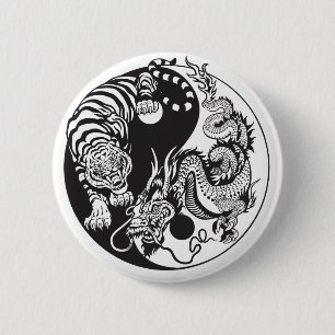 dragon and tiger yin yang symbol 6 cm round badge