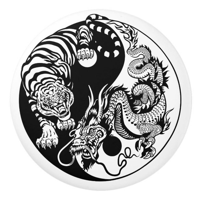 dragon and tiger yin yang symbol ceramic knob (Front)