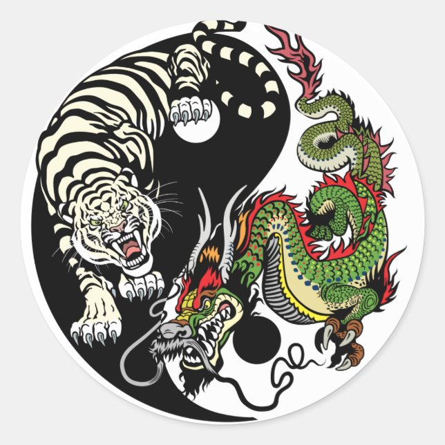 dragon and tiger yin yang symbol classic round sticker (Front)