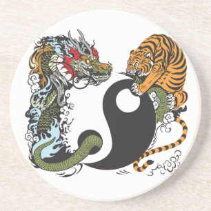 dragon and tiger yin yang symbol coaster