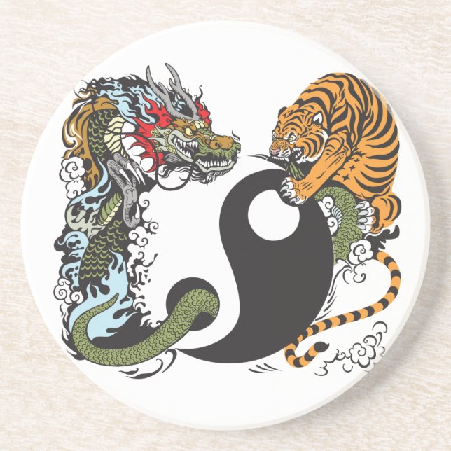 dragon and tiger yin yang symbol coaster (Front)