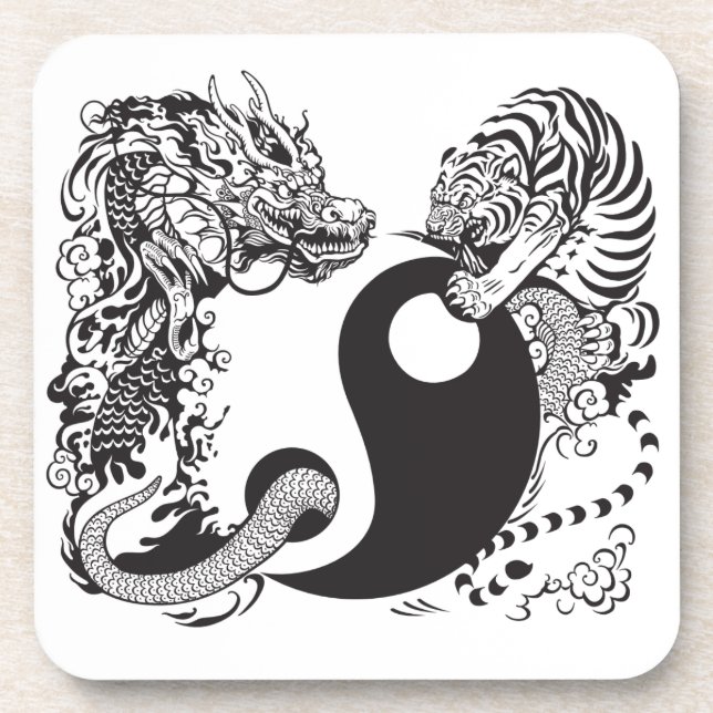 dragon and tiger yin yang symbol coaster (Front)