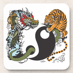 dragon and tiger yin yang symbol coaster