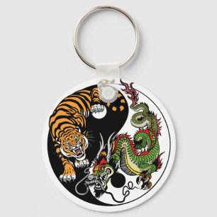 dragon and tiger yin yang symbol key ring