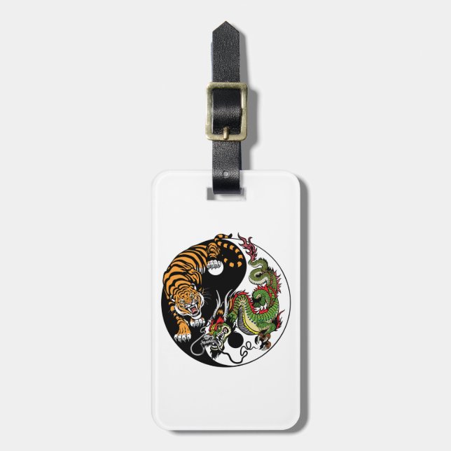dragon and tiger yin yang symbol luggage tag (Front Vertical)