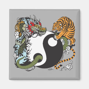 dragon and tiger yin yang symbol magnet