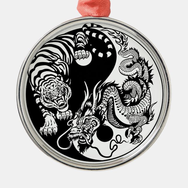 dragon and tiger yin yang symbol metal tree decoration (Front)