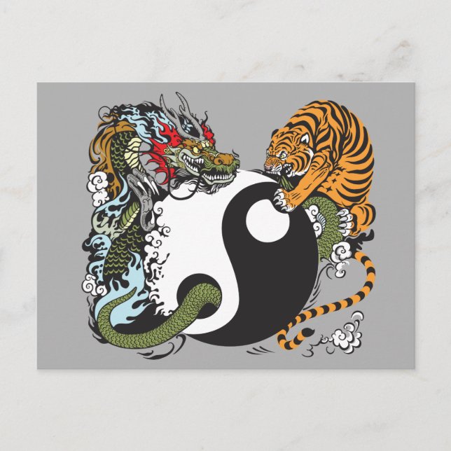 dragon and tiger yin yang symbol postcard (Front)