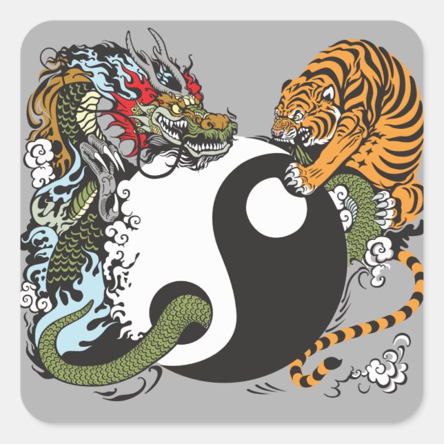 dragon and tiger yin yang symbol square sticker (Front)