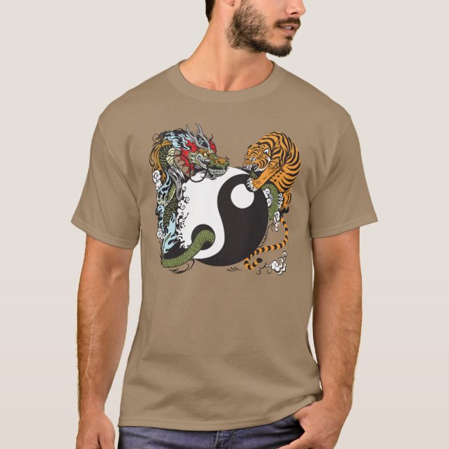 dragon and tiger yin yang symbol T-Shirt (Front)
