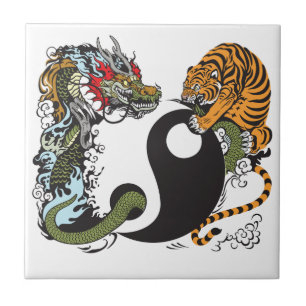 dragon and tiger yin yang symbol tile