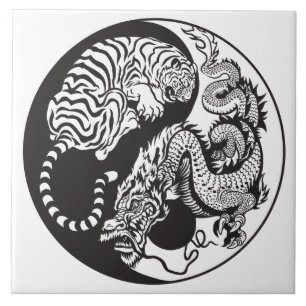 dragon and tiger yin yang symbol tile