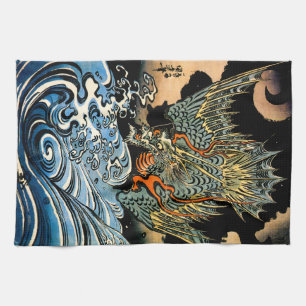 Dragon and Waves I Tea Towel