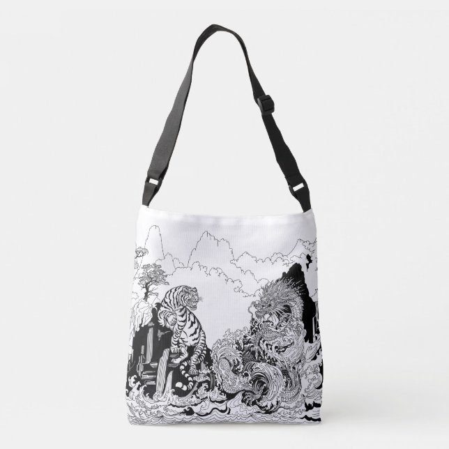 Dragon and White Tiger. Illustration by Insima Crossbody Bag (Back)