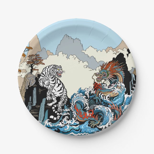 Dragon and White Tiger. Illustration by Insima Paper Plate (Front)