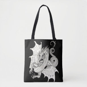 Dragon Art Nouveau style Ink drawing Tote Bag