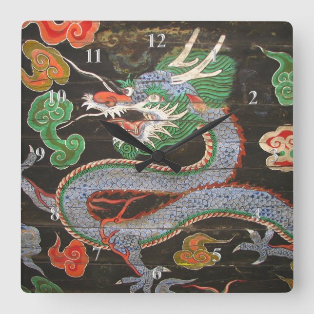 Dragon | Asian Korean Art Seoul Square Wall Clock (Front)