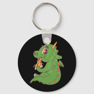 Dragon Baby Eating Yummy Pizza Slice Design Key Ring
