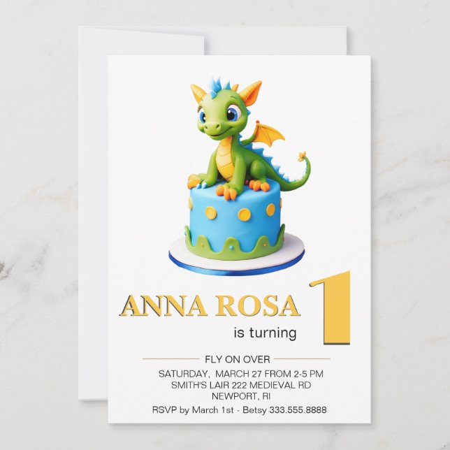 *~* Dragon Baby Photo age 1 AP88 Birthday Party Invitation (Front)