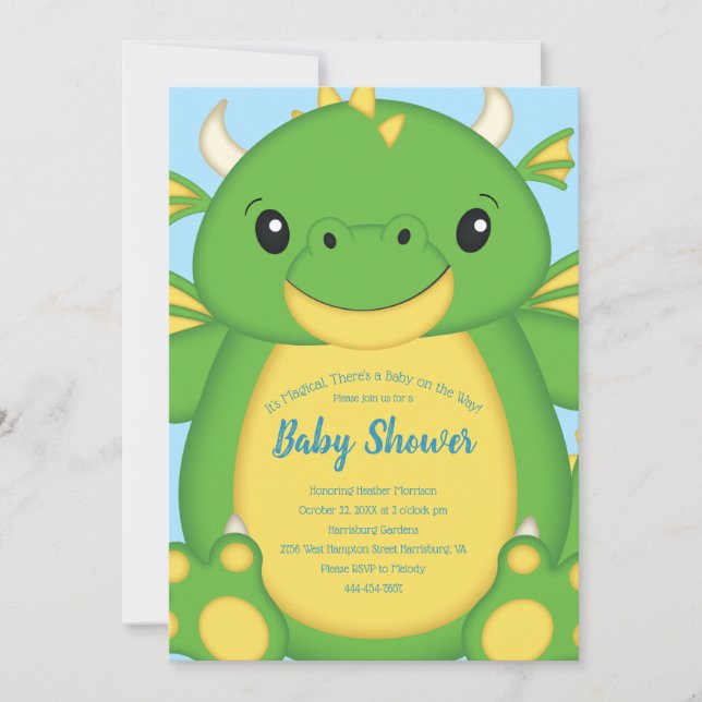 Dragon Baby Shower Blue Invitation (Front)