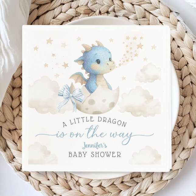 Dragon Baby Shower Boy Blue Cute Dragon Paper Napkin (Creator Uploaded)