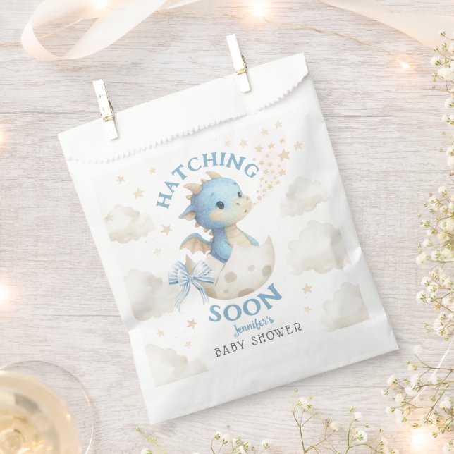 Dragon Baby Shower Boy Blue Hatching Soon Favour Bags (Clipped)