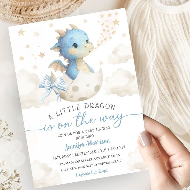 Dragon Baby Shower Boy Blue Hatching Soon Invitation (Creator Uploaded)