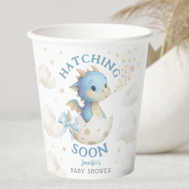 Dragon Baby Shower Boy Blue Hatching Soon  Paper Cups (Creator Uploaded)