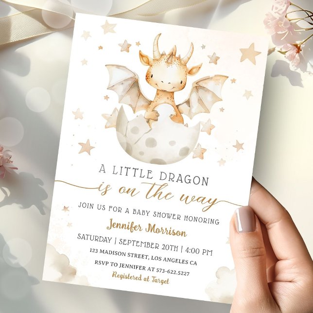 Dragon Baby Shower Cute Boho Watercolor   Invitation (Creator Uploaded)