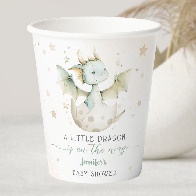 Dragon Baby Shower Cute Boy Green Paper Cups (Creator Uploaded)