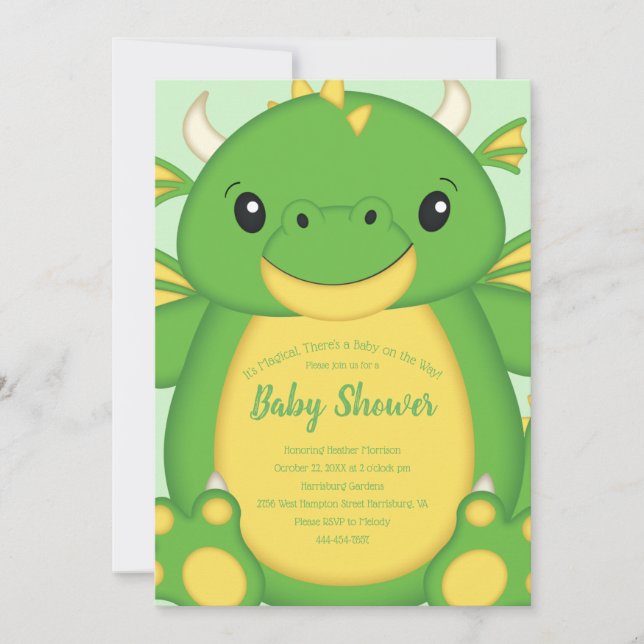 Dragon Baby Shower Green Invitation (Front)
