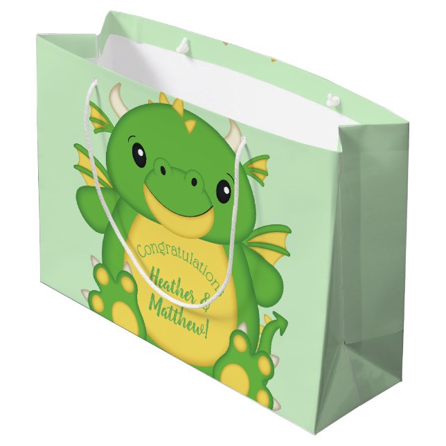 Dragon Baby Shower Green Large Gift Bag (Back Angled)
