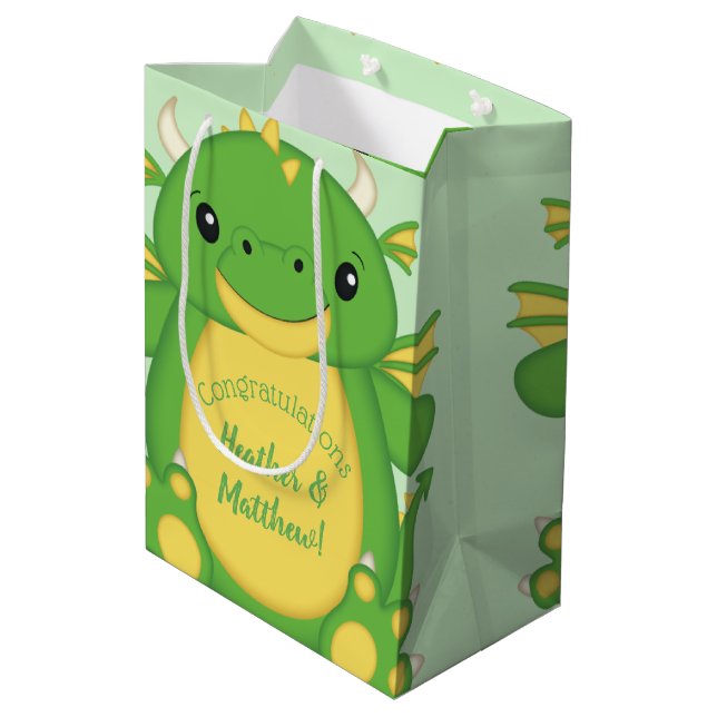 Dragon Baby Shower Green Medium Gift Bag (Back Angled)