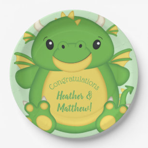 Dragon Baby Shower Green Paper Plate