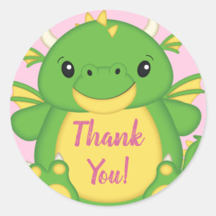Dragon Baby Shower Pink Classic Round Sticker