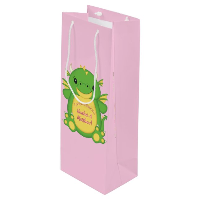 Dragon Baby Shower Wine Gift Bag (Front Angled)