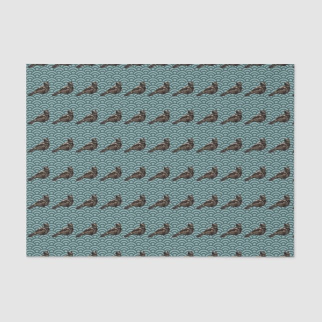 Dragon Bird geometric pattern teal tissue paper  (Front)