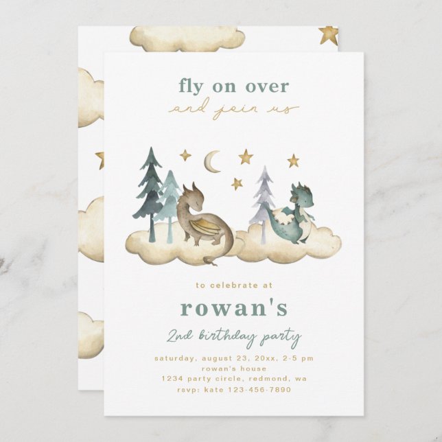 Dragon Birthday Invitation | Dragons Invitation (Front/Back)