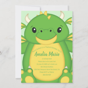 Dragon Birthday Party Green Invitation