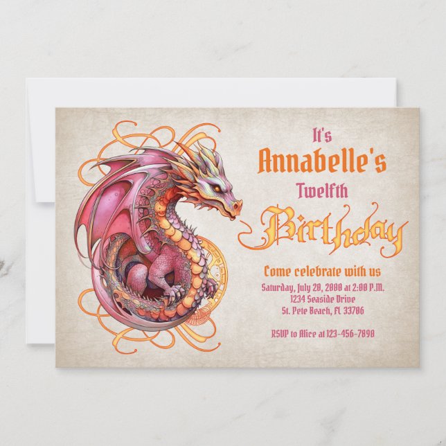 Dragon Birthday Party Invitation (Front)