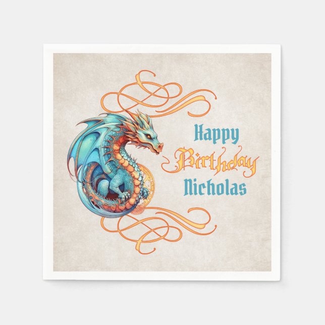 Dragon Birthday Party Napkin (Front)
